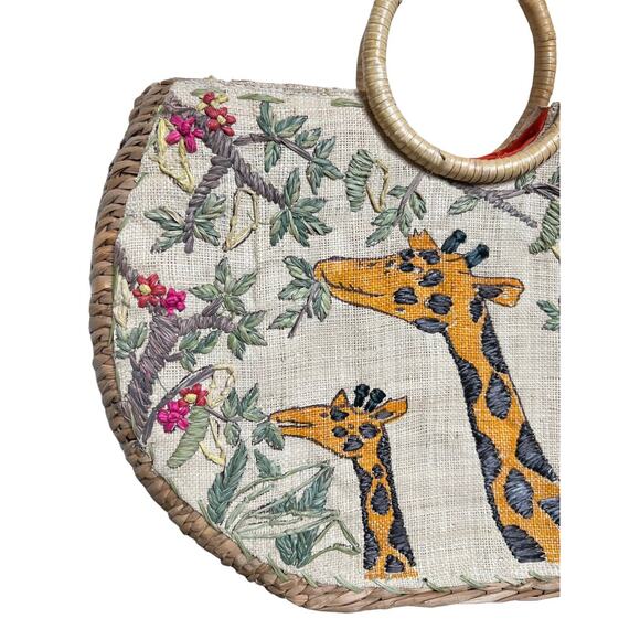 Straw Floral Giraffe Safari Woven Boho Large Purse Handbag bag - Picture 5 of 12